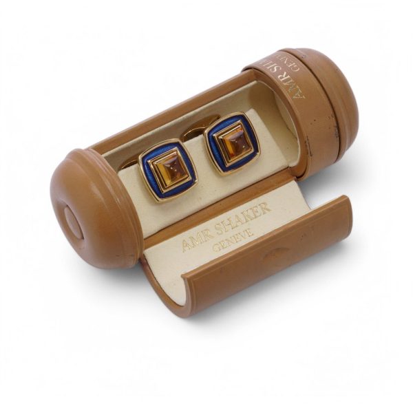 AMR Shaker citrine and enamel cufflinks in gold.