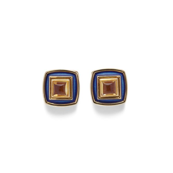 AMR Shaker citrine and enamel cufflinks in gold.