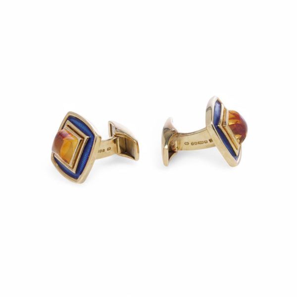 AMR Shaker citrine and enamel cufflinks in gold.
