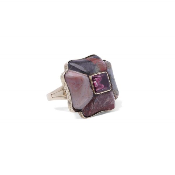 Victorian gold ring with Scottish agate and pink tourmaline.