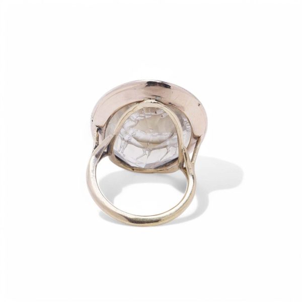 Rock crystal intaglio signet ring in gold.