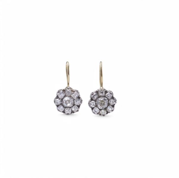 Victorian diamond drop earrings in gold and silver.