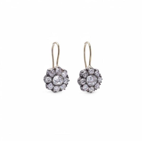 Victorian diamond drop earrings in gold and silver.