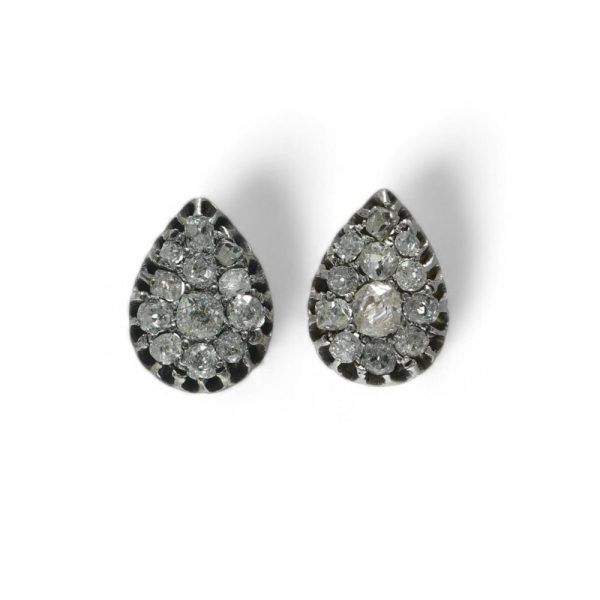 Victorian old cut diamond earrings in silver.
