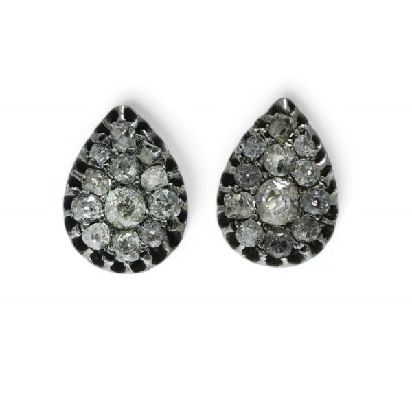 Victorian old cut diamond earrings in silver.