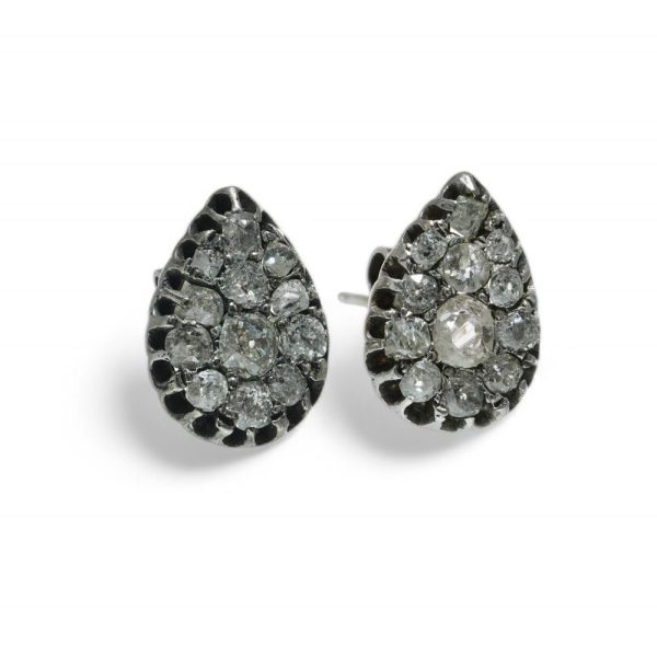 Victorian old cut diamond earrings in silver.