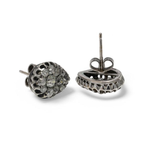 Victorian old cut diamond earrings in silver.
