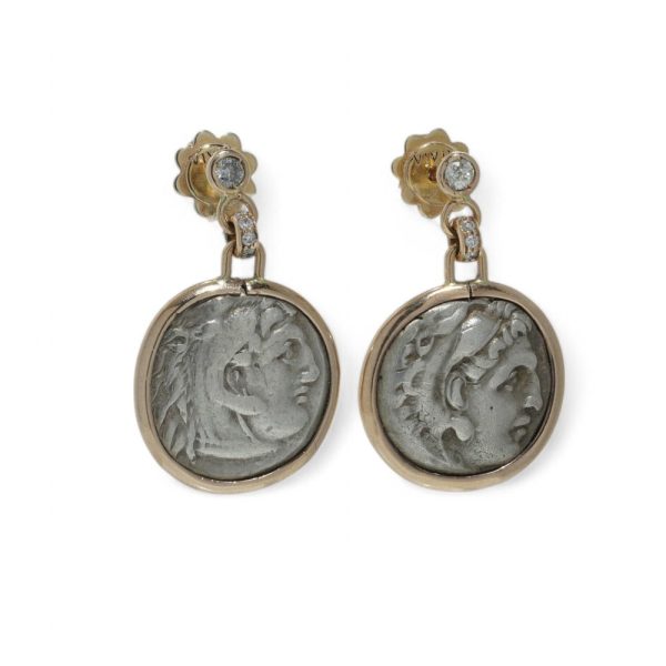 Gold earrings with Roman silver coins.