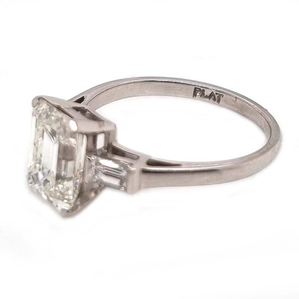 Single Stone 2.41ct Emerald Cut Diamond Solitaire Engagement Ring with Baguette Shoulders in Platinum