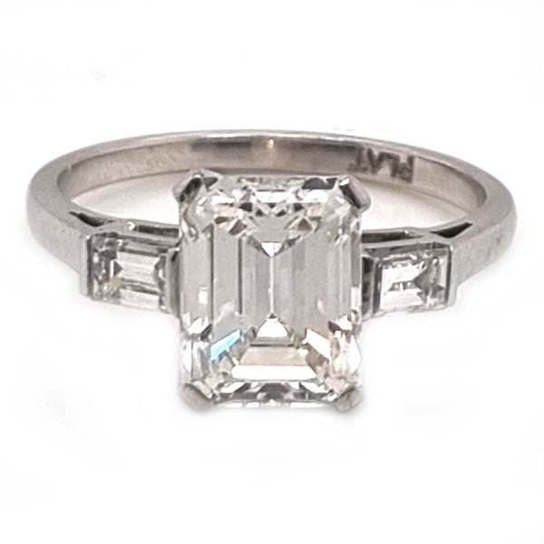 Single Stone 2.41ct Emerald Cut Diamond Solitaire Engagement Ring with Baguette Shoulders in Platinum