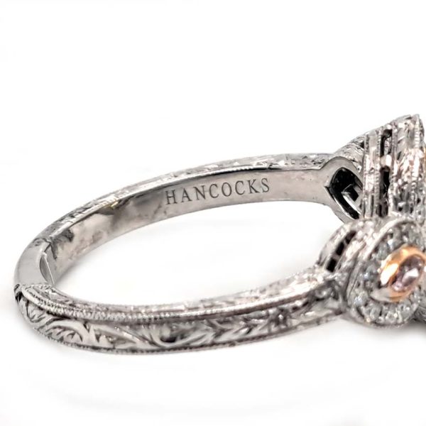 GIA Certified 0.72ct Fancy Vivid Yellow and Pink Marquise Diamond Trilogy Cluster Engagement Ring in Platinum by Hancocks