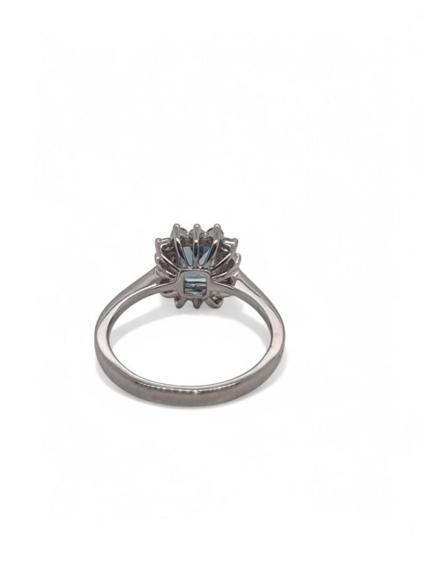 Aquamarine and diamond cluster ring set in 18ct white gold