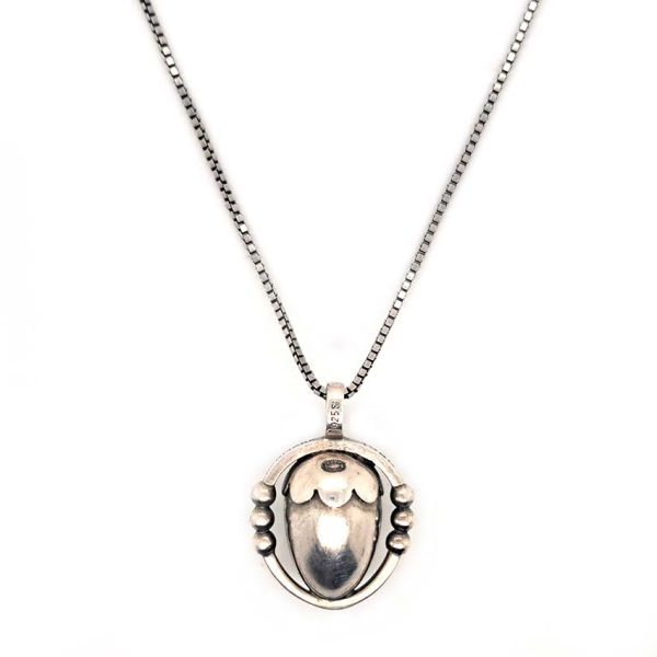 Vintage Georg Jensen Silver Acorn Pendant, Circa 1988, fully hallmarked GJ Denmark 1988 on a sterling silver 925 chain. Comes in Georg Jensen pouch
