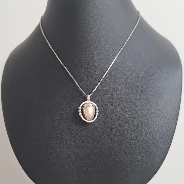 Vintage Georg Jensen Silver Acorn Pendant, Circa 1988, fully hallmarked GJ Denmark 1988 on a sterling silver 925 chain. Comes in Georg Jensen pouch