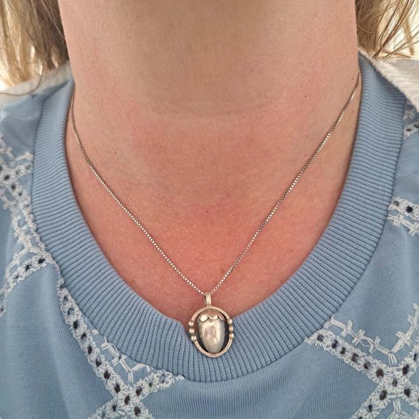 Vintage Georg Jensen Silver Acorn Pendant, Circa 1988, fully hallmarked GJ Denmark 1988 on a sterling silver 925 chain. Comes in Georg Jensen pouch
