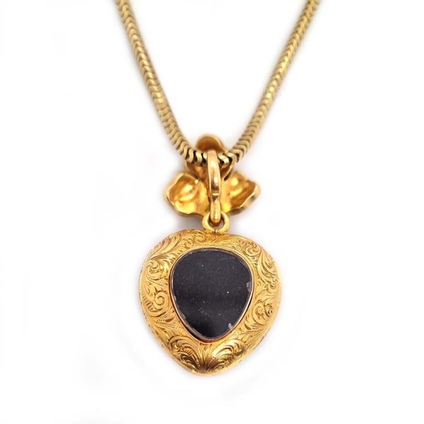 Victorian Antique Blue Enamel Pearl and Diamond Heart Locket Pendant, yellow gold heart shaped pendant with locket compartment to reverse