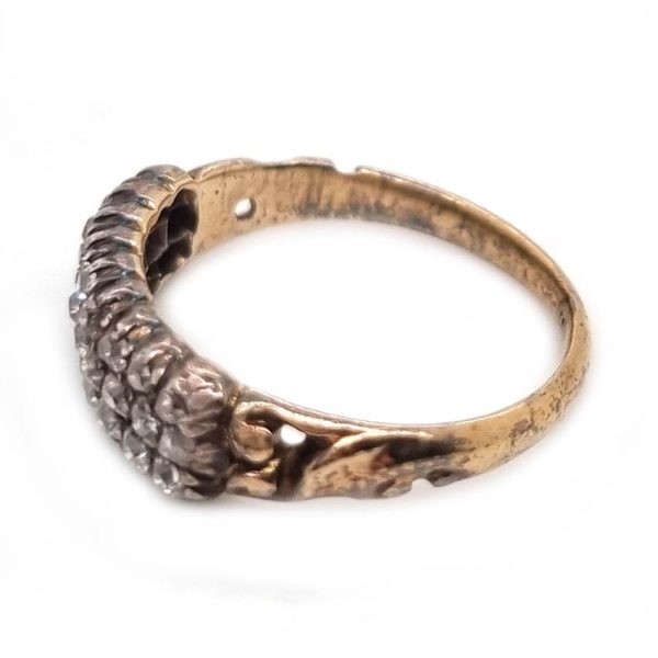 Georgian Antique Old Cut Diamond Three Row Ring in 15ct Yellow Gold