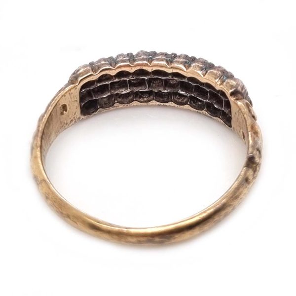 Georgian Antique Old Cut Diamond Three Row Ring in 15ct Yellow Gold