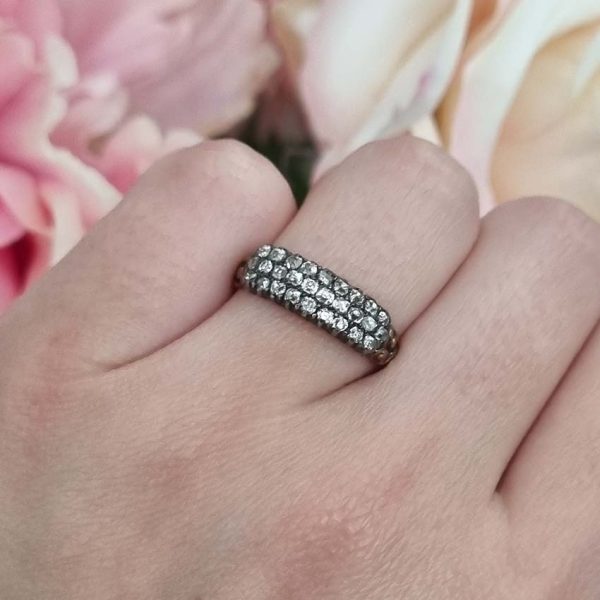 Georgian Antique Old Cut Diamond Three Row Ring in 15ct Yellow Gold