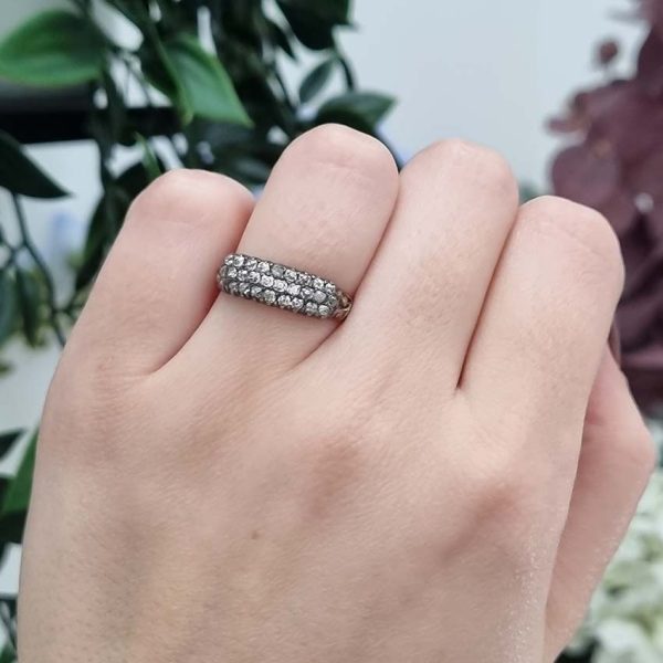 Georgian Antique Old Cut Diamond Three Row Ring in 15ct Yellow Gold