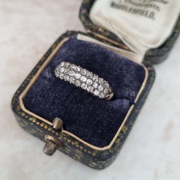 Georgian Antique Old Cut Diamond Three Row Ring in 15ct Yellow Gold