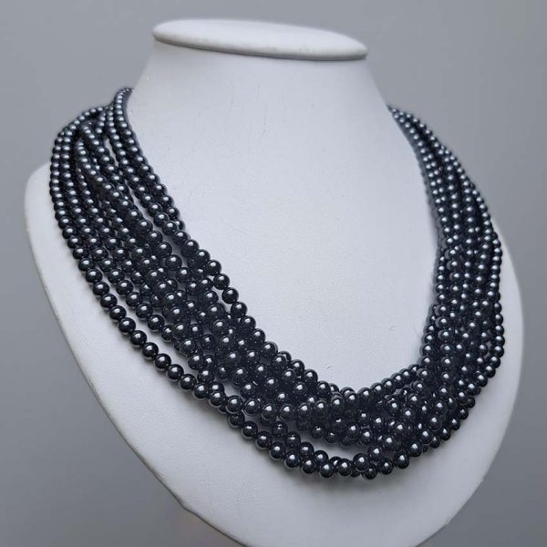 Pre Owned Tiffany and Co Multi Strand Hematite Bead Necklace in Silver