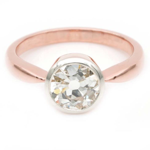 Vintage Old European Cut Diamond Solitaire Engagement Ring, 1.25ct 1.50ct H I VVS single stone old European-cut diamond in 18ct rose gold with knife edge shoulders. Circa 1940s