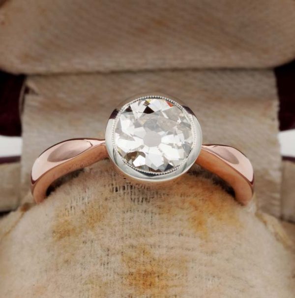 Vintage Old European Cut Diamond Solitaire Engagement Ring, 1.25ct 1.50ct H I VVS single stone old European-cut diamond in 18ct rose gold with knife edge shoulders. Circa 1940s