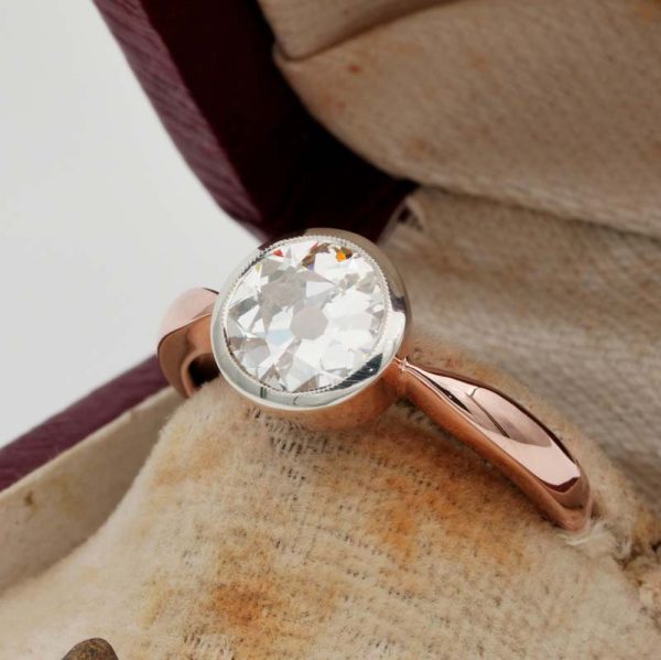 Vintage Old European Cut Diamond Solitaire Engagement Ring, 1.25ct 1.50ct H I VVS single stone old European-cut diamond in 18ct rose gold with knife edge shoulders. Circa 1940s