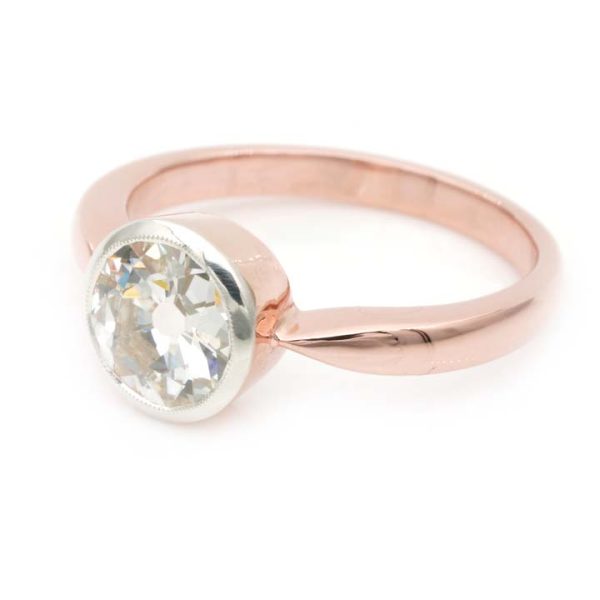 Vintage Old European Cut Diamond Solitaire Engagement Ring, 1.25ct 1.50ct H I VVS single stone old European-cut diamond in 18ct rose gold with knife edge shoulders. Circa 1940s