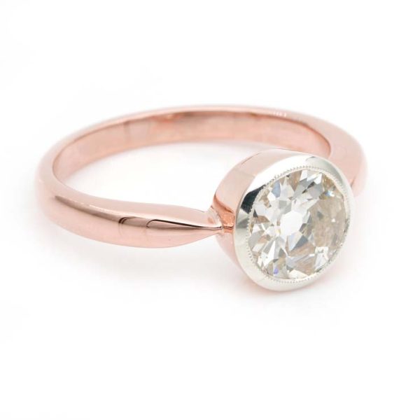 Vintage Old European Cut Diamond Solitaire Engagement Ring, 1.25ct 1.50ct H I VVS single stone old European-cut diamond in 18ct rose gold with knife edge shoulders. Circa 1940s
