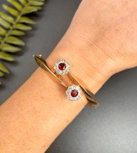Antique Victorian Garnet & Diamond Convertible Bangle in 14ct Rose Gold