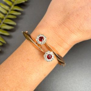 Antique Victorian Garnet and Diamond Convertible Bangle in 14ct Rose Gold