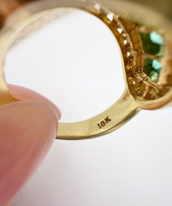 Vintage 1940s Emerald Five Stone Cluster Dress Ring in 18ct Yellow Gold, Five square step-cut emeralds framed top and bottom by a row of sparkling diamonds