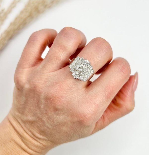 Vintage French 3.5ct Diamond Tiered Tank Cocktail Ring in 18ct White Gold and Platinum, Circa 1960s