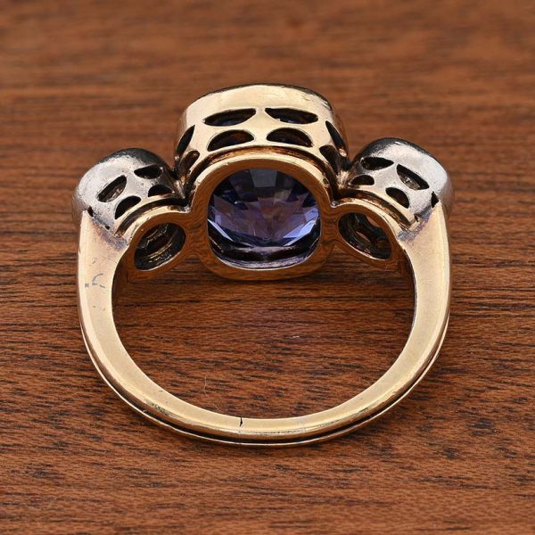 Victorian Antique 10ct No Heat Ceylon Sapphire and Diamond Three Stone Trilogy Engagement Ring in Silver and 18ct Gold with Laboratory Certificate Sri Lanka