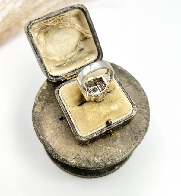 Vintage French 3.5ct Diamond Tiered Tank Cocktail Ring in 18ct White Gold and Platinum, Circa 1960s