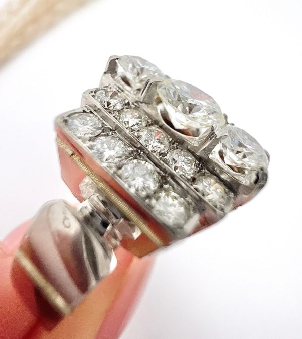 Vintage French 3.5ct Diamond Tiered Tank Cocktail Ring in 18ct White Gold and Platinum, Circa 1960s