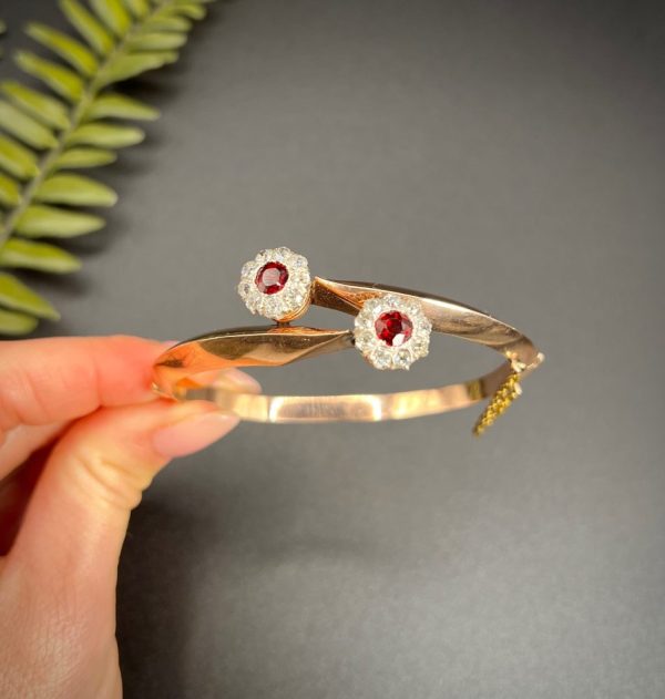 Antique Victorian Garnet and Diamond Convertible Bangle in 14ct Rose Gold