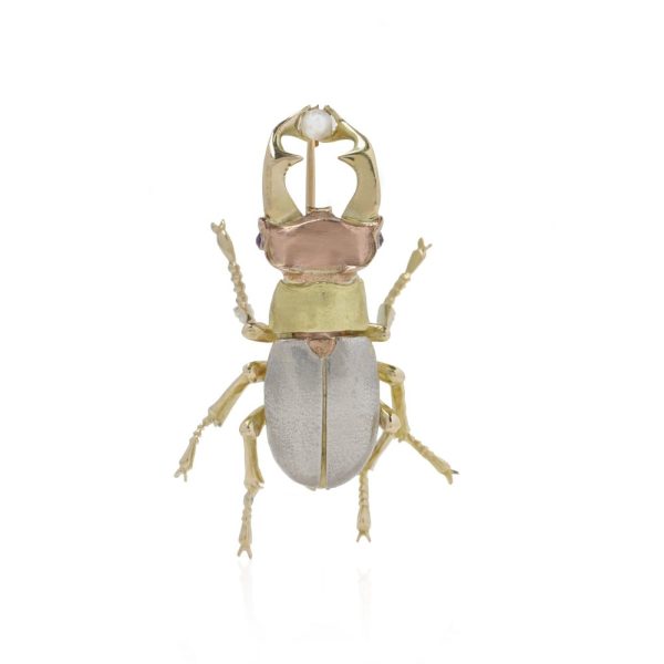 Vintage gold and platinum beetle brooch.
