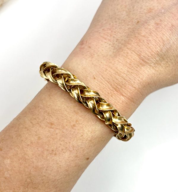 1940s Vintage Fancy Woven Spiral Twist Link 18ct Yellow Gold Bracelet