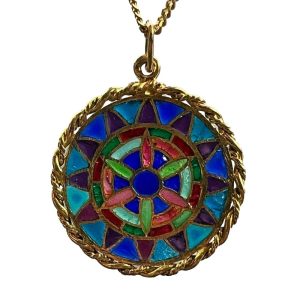 French Window Plique A Jour Enamel 18 Carat Yellow Gold Pendant Medal