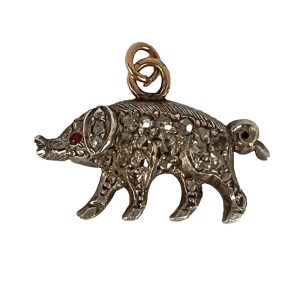 Antique Diamond Set Pig Charm Pendant