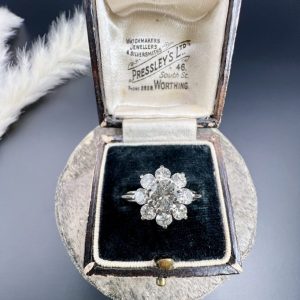 Vintage 1.50ct Diamond Daisy Cluster Engagement Ring in Platinum, 1.50 carats of sparkling diamonds arranged in timeless floral design in platinum