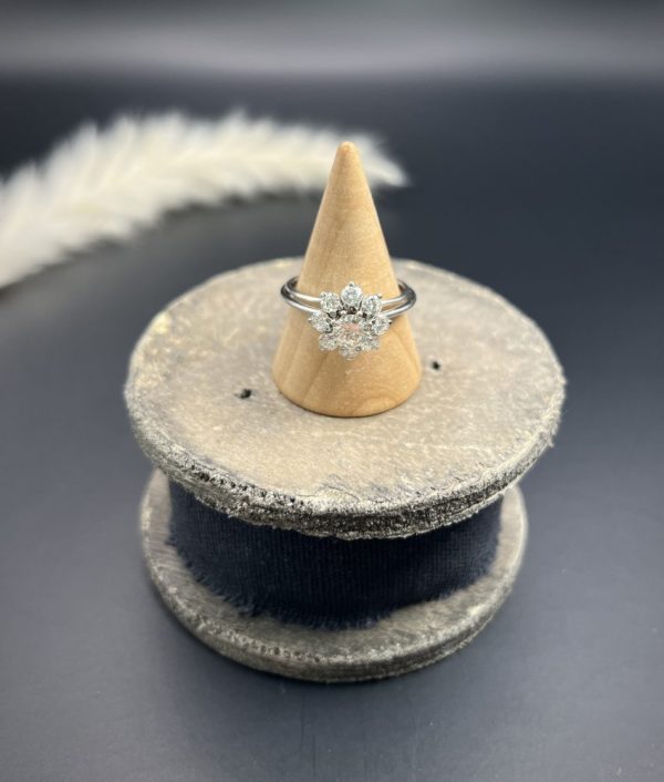Vintage 1.50ct Diamond Daisy Cluster Engagement Ring in Platinum, 1.50 carats of sparkling diamonds arranged in timeless floral design in platinum