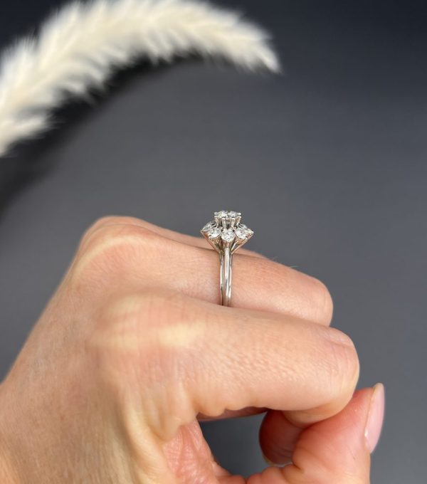 Vintage 1.50ct Diamond Daisy Cluster Engagement Ring in Platinum, 1.50 carats of sparkling diamonds arranged in timeless floral design in platinum