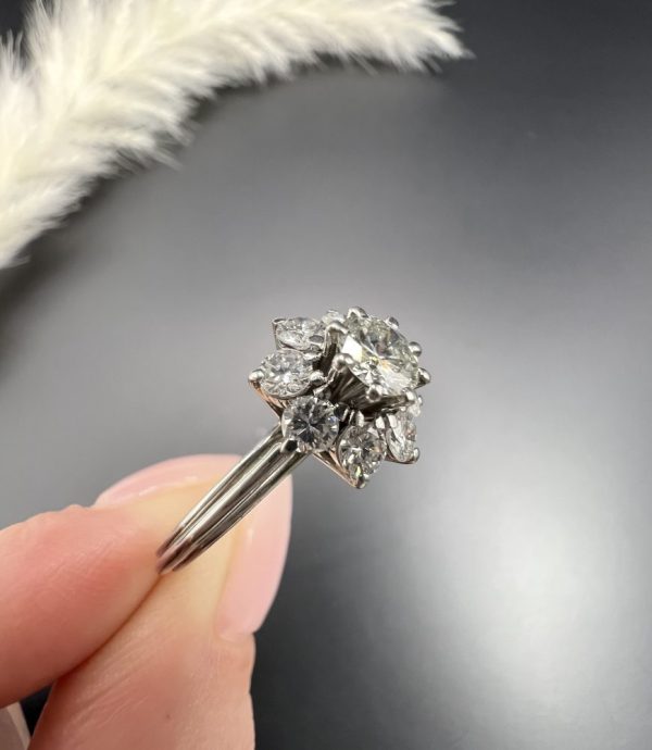 Vintage 1.50ct Diamond Daisy Cluster Engagement Ring in Platinum, 1.50 carats of sparkling diamonds arranged in timeless floral design in platinum