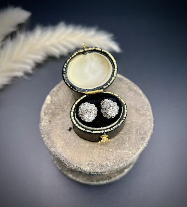 Antique Vintage Art Deco 1.60ct Diamond Solitaire Cluster Changeable Stud Earrings in Platinum with Alpha Back Fittings
