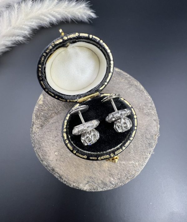 Antique Vintage Art Deco 1.60ct Diamond Solitaire Cluster Changeable Stud Earrings in Platinum with Alpha Back Fittings