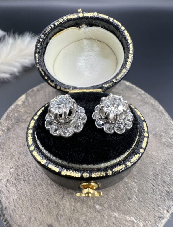 Antique Vintage Art Deco 1.60ct Diamond Solitaire Cluster Changeable Stud Earrings in Platinum with Alpha Back Fittings